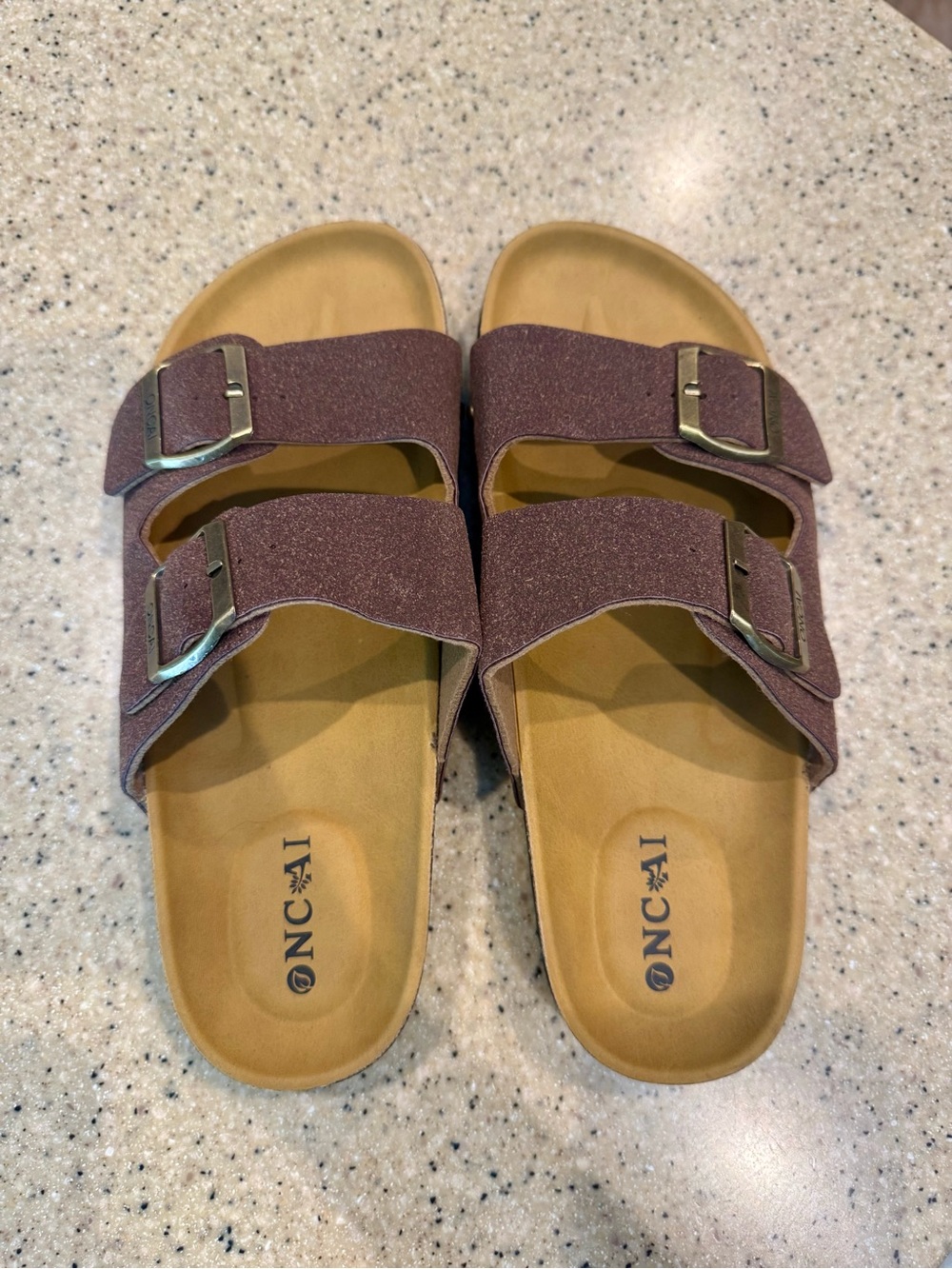 ONCAI Women’s Double-Buckle Slide Sandals in Brown